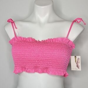 NWT Jessica Simpson pink shimmer strappy tube top padded bikini top L